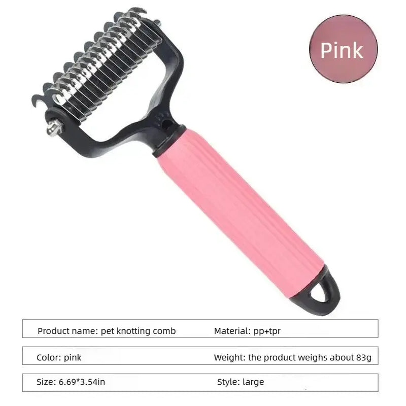 Double-Sided Stainless Steel Pet Detangling Comb for Dogs - Professional Grooming Tool for Coat Care and Shedding Removal with One-Click Cleaning Feature