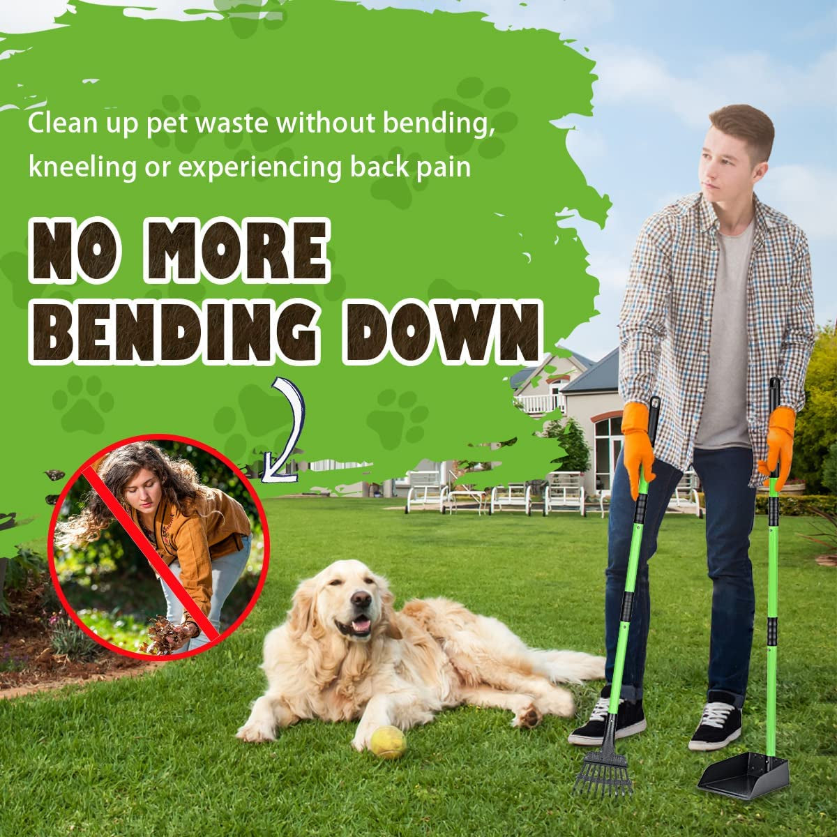 Heavy-Duty Stainless Steel Pooper Scooper Set with Long Handle - Ideal for Medium and Small Dogs - Suitable for Grass, Dirt, and Gravel - Pet Supplies (Green)
