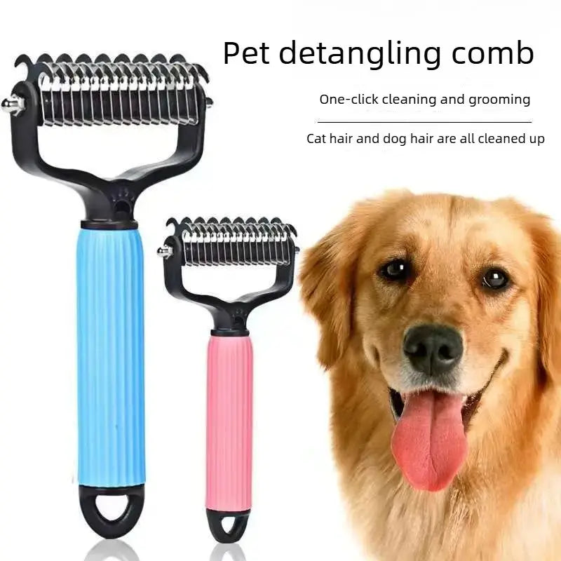 Double-Sided Stainless Steel Pet Detangling Comb for Dogs - Professional Grooming Tool for Coat Care and Shedding Removal with One-Click Cleaning Feature