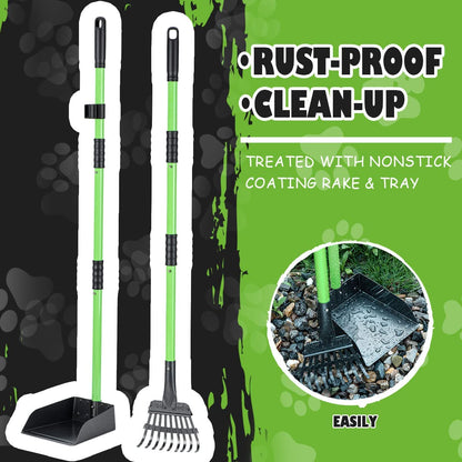 Heavy-Duty Stainless Steel Pooper Scooper Set with Long Handle - Ideal for Medium and Small Dogs - Suitable for Grass, Dirt, and Gravel - Pet Supplies (Green)