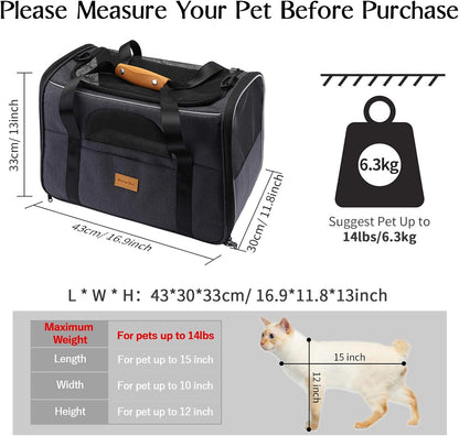 Premium Portable Cat Carrier - Soft-Sided Travel Bag for Cats and Small Dogs, Airline Approved with Shoulder Strap, Removable Mat, and Pet Bowl