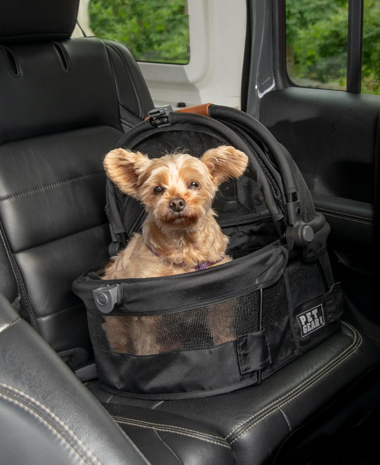 No-Zip View 360 Ultra Lite Pet Safety Carrier and Car Seat for Small Dogs and Cats with Push Button Entry, 15", Onyx
