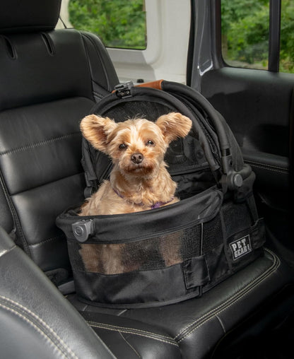 No-Zip View 360 Ultra Lite Pet Safety Carrier and Car Seat for Small Dogs and Cats with Push Button Entry, 15", Onyx