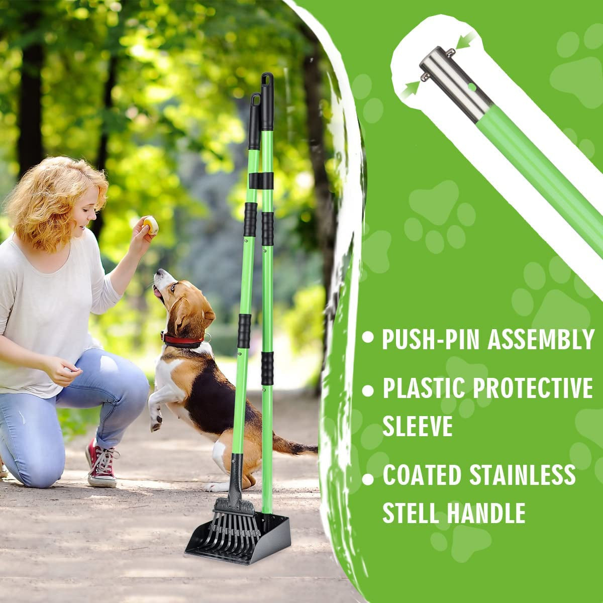 Heavy-Duty Stainless Steel Pooper Scooper Set with Long Handle - Ideal for Medium and Small Dogs - Suitable for Grass, Dirt, and Gravel - Pet Supplies (Green)