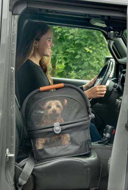 No-Zip View 360 Ultra Lite Pet Safety Carrier and Car Seat for Small Dogs and Cats with Push Button Entry, 15", Onyx