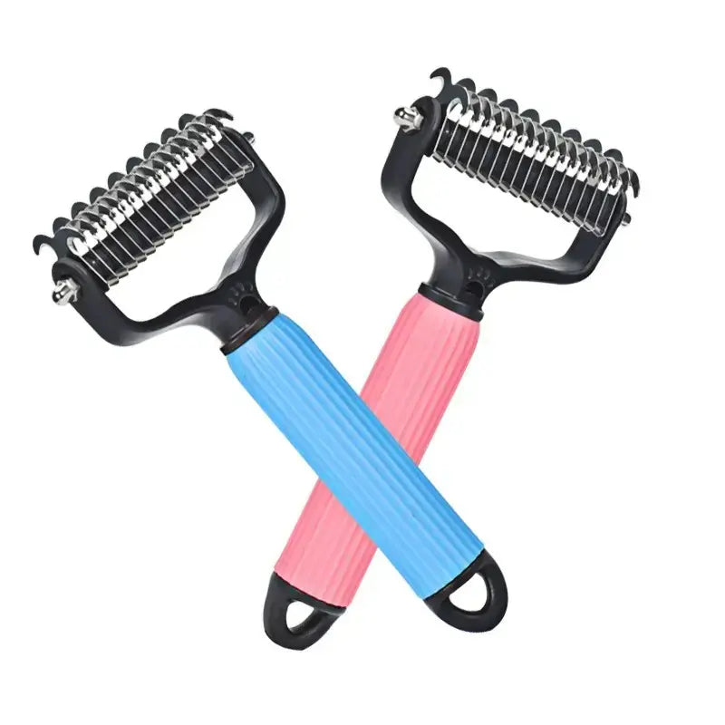 Double-Sided Stainless Steel Pet Detangling Comb for Dogs - Professional Grooming Tool for Coat Care and Shedding Removal with One-Click Cleaning Feature