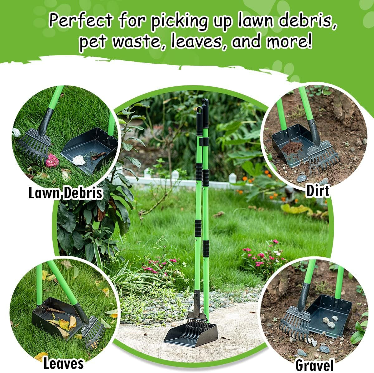 Heavy-Duty Stainless Steel Pooper Scooper Set with Long Handle - Ideal for Medium and Small Dogs - Suitable for Grass, Dirt, and Gravel - Pet Supplies (Green)