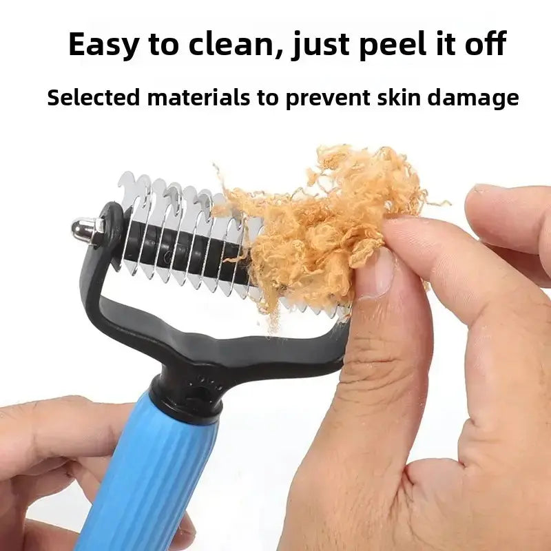 Double-Sided Stainless Steel Pet Detangling Comb for Dogs - Professional Grooming Tool for Coat Care and Shedding Removal with One-Click Cleaning Feature