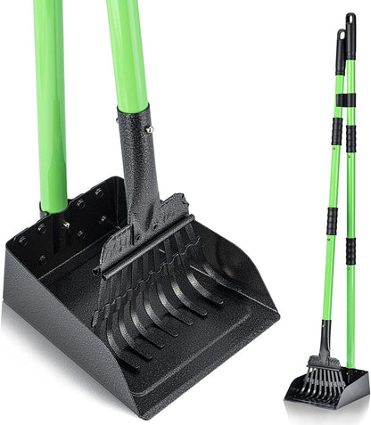 Heavy-Duty Stainless Steel Pooper Scooper Set with Long Handle - Ideal for Medium and Small Dogs - Suitable for Grass, Dirt, and Gravel - Pet Supplies (Green)