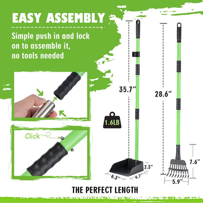 Heavy-Duty Stainless Steel Pooper Scooper Set with Long Handle - Ideal for Medium and Small Dogs - Suitable for Grass, Dirt, and Gravel - Pet Supplies (Green)