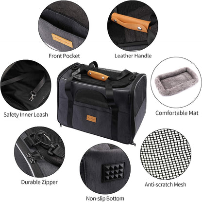 Premium Portable Cat Carrier - Soft-Sided Travel Bag for Cats and Small Dogs, Airline Approved with Shoulder Strap, Removable Mat, and Pet Bowl
