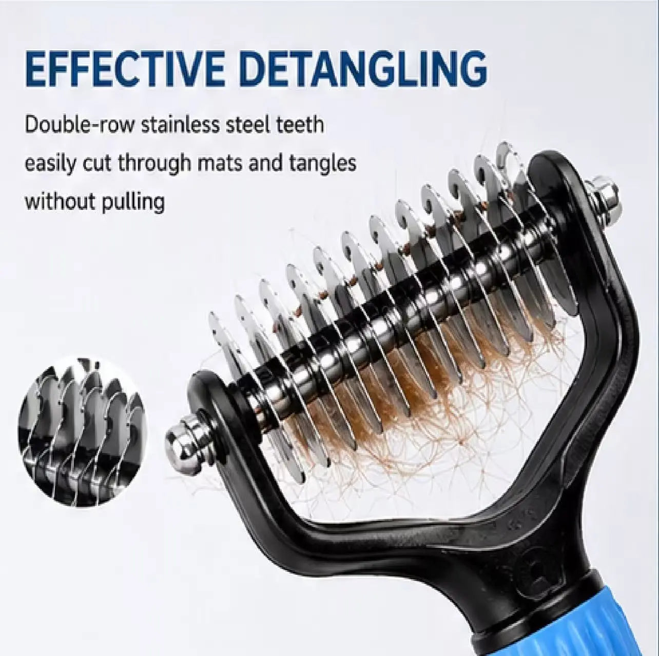 Double-Sided Stainless Steel Pet Detangling Comb for Dogs - Professional Grooming Tool for Coat Care and Shedding Removal with One-Click Cleaning Feature